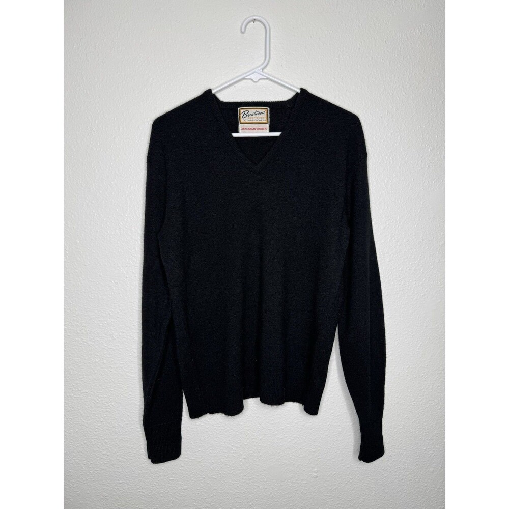 Vintage Brentwood Sportswear Sz M Black V Neck Orlon Acrylic Sweater Academia